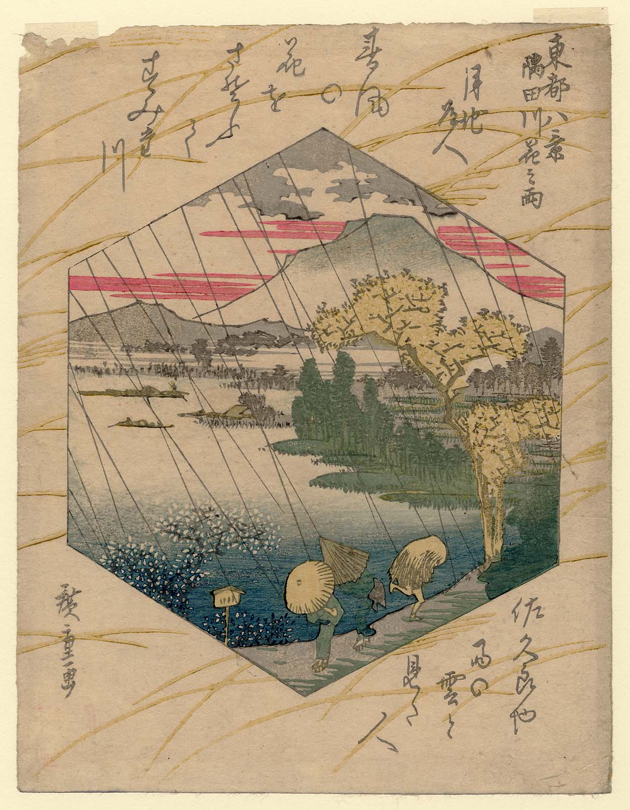 Hiroshiges - Cherry Blossoms in Rain along the Sumida River (Sumidagawa hana no ame) - Eight Views of the Eastern Capital 1832-34