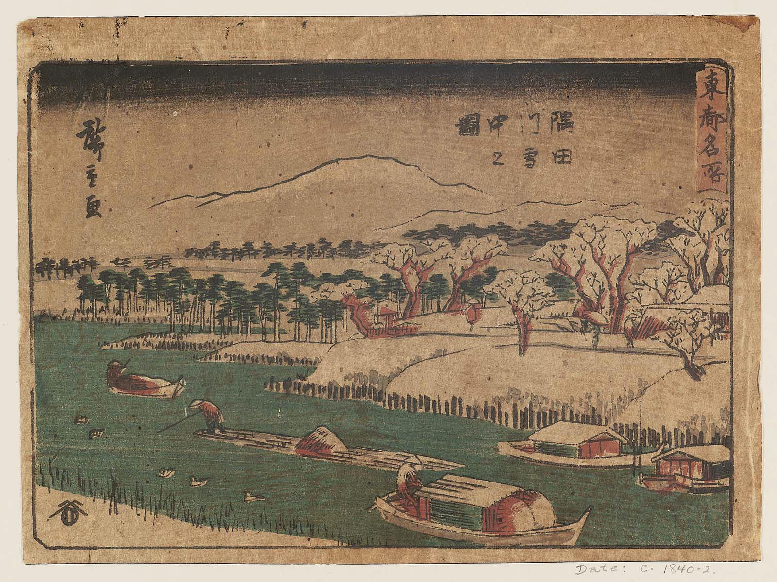 Hiroshiges - The Sumida River in Snow (Sumidagawa setchū no zu) - Famous Places of the Eastern Capital 1839-42