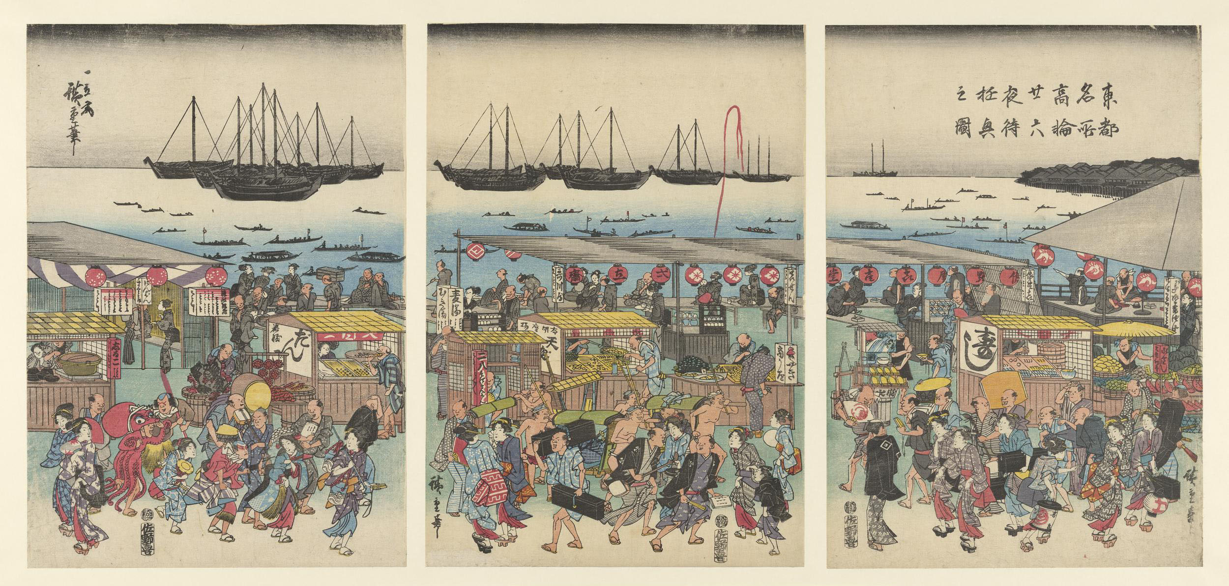 Hiroshiges - Amusements While Waiting for the Moon on the Night of the Twenty-sixth in Takanawa (Takanawa nijuroku ya machi yugyo no zu) - Famous Places in the Eastern Capital 1820s