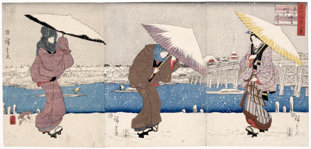 Hiroshiges - Evening Snow at Asakusa (Asakusa no Bosetsu) - Eight Views of Famous Places in Edo 1843-47