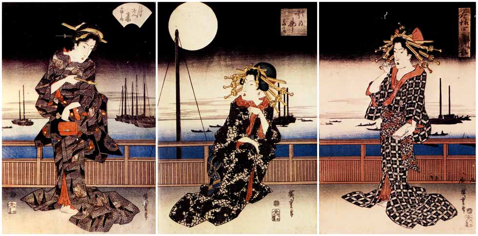 Hiroshiges - Autumn Moon Party (Aki no bu, tsuka no yen) - Tsuya Beauties in the Fashions of the Four Seasons before 1830