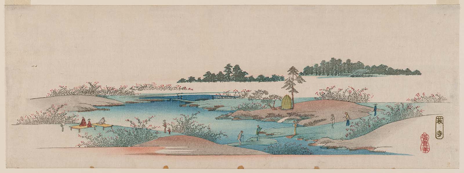 Hiroshiges - Bush-clover Temple (Hagi-dera) - Famous Places in the Suburbs of Edo (Ebangire) 1839