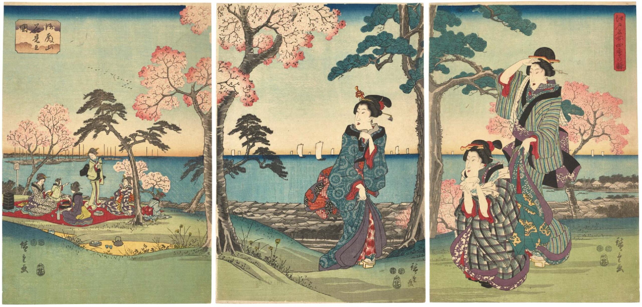 Hiroshiges - Viewing Cherry Blossoms at Gotenyama (Gotenyama hanami no zu) - Views of the Four Seasons at Famous Places in Edo 1847-49