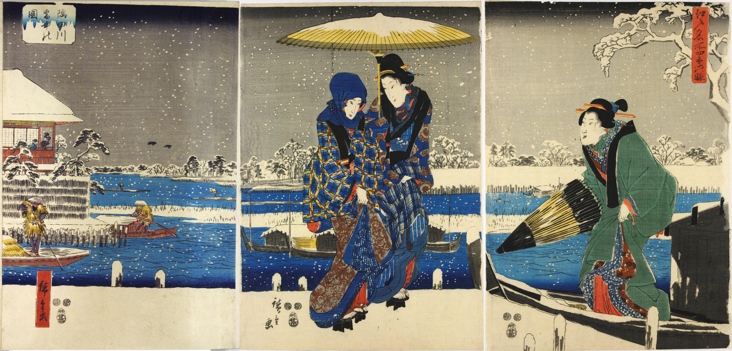 Hiroshiges - Snow on the Sumida River (Sumidagawa setchū no zu) - Views of the Four Seasons at Famous Places in Edo 1847-49