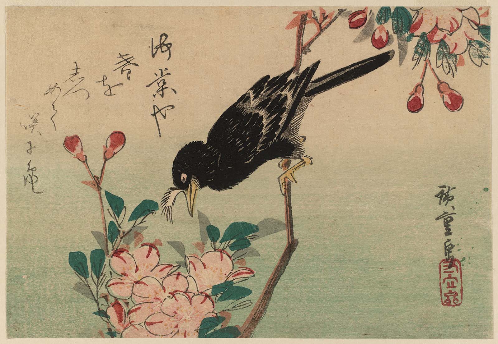 Hiroshiges - Aronia and Myna Bird - Yotsugiri Format