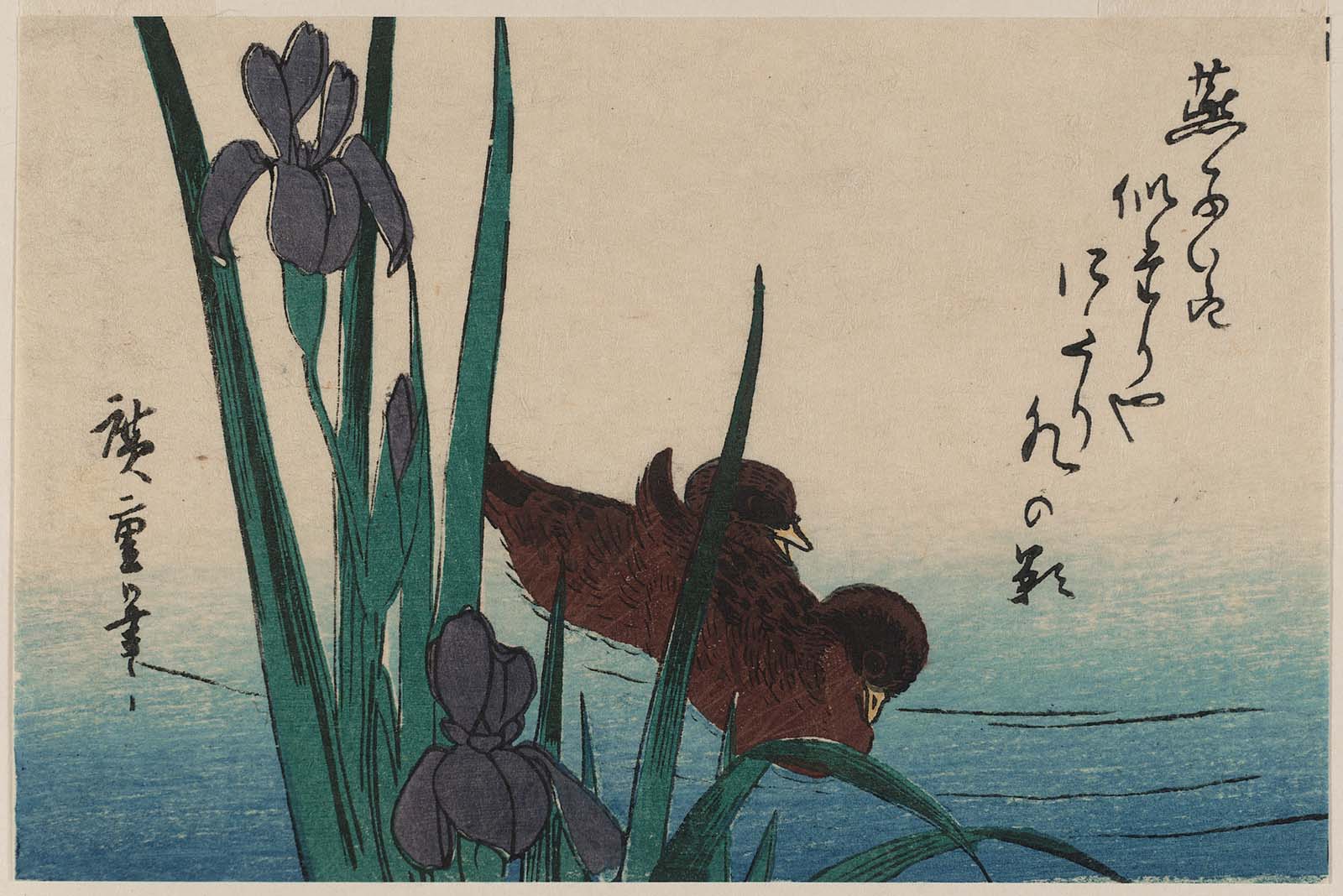 Hiroshiges - Irises and Ducks - Yotsugiri Format