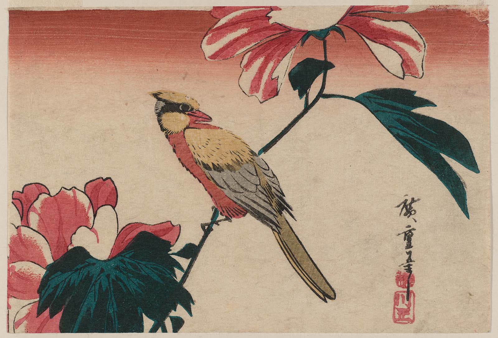 Hiroshiges - Oriole and Peony - Yotsugiri Format