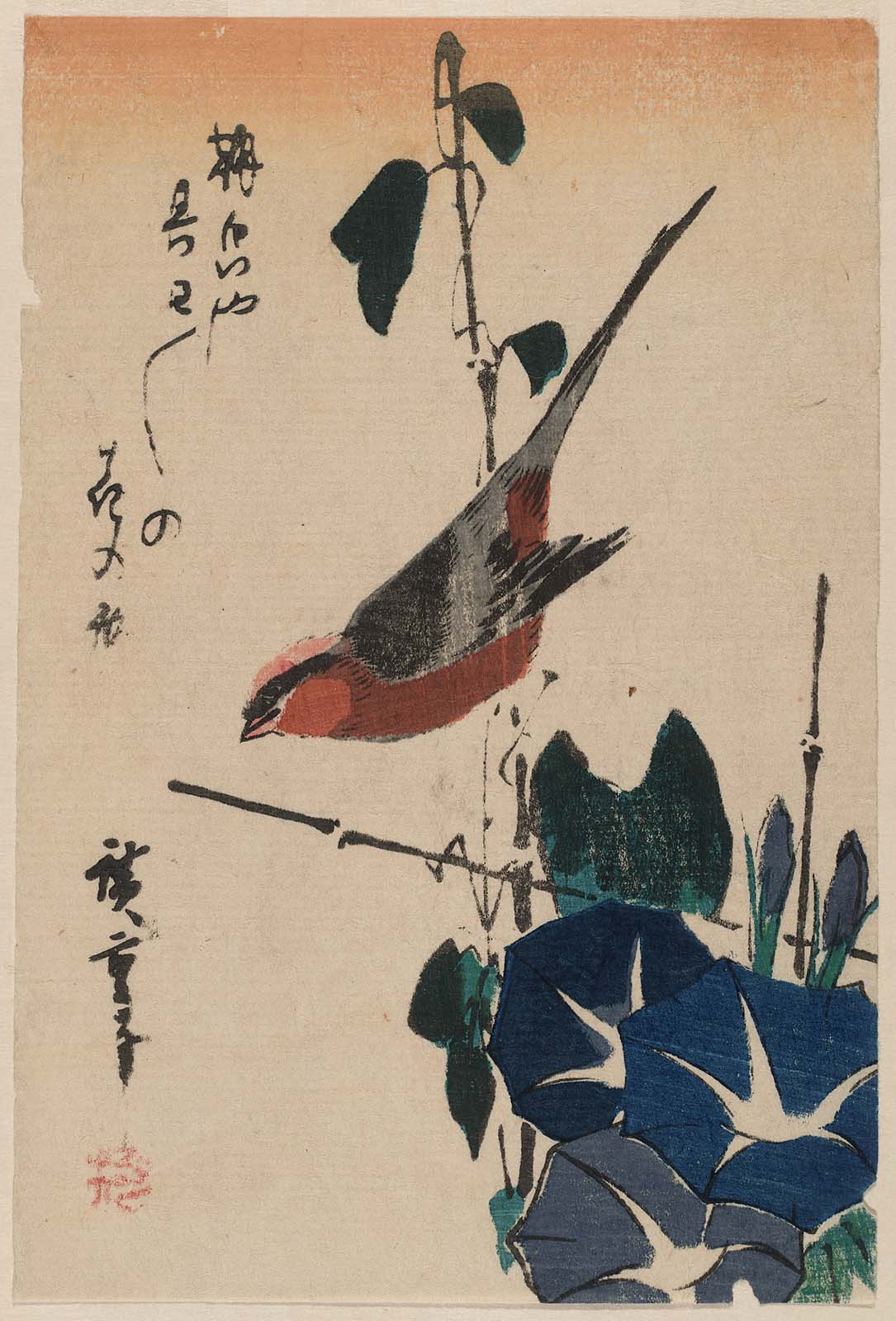 Hiroshiges - Bird and Morning Glories - Yotsugiri Format