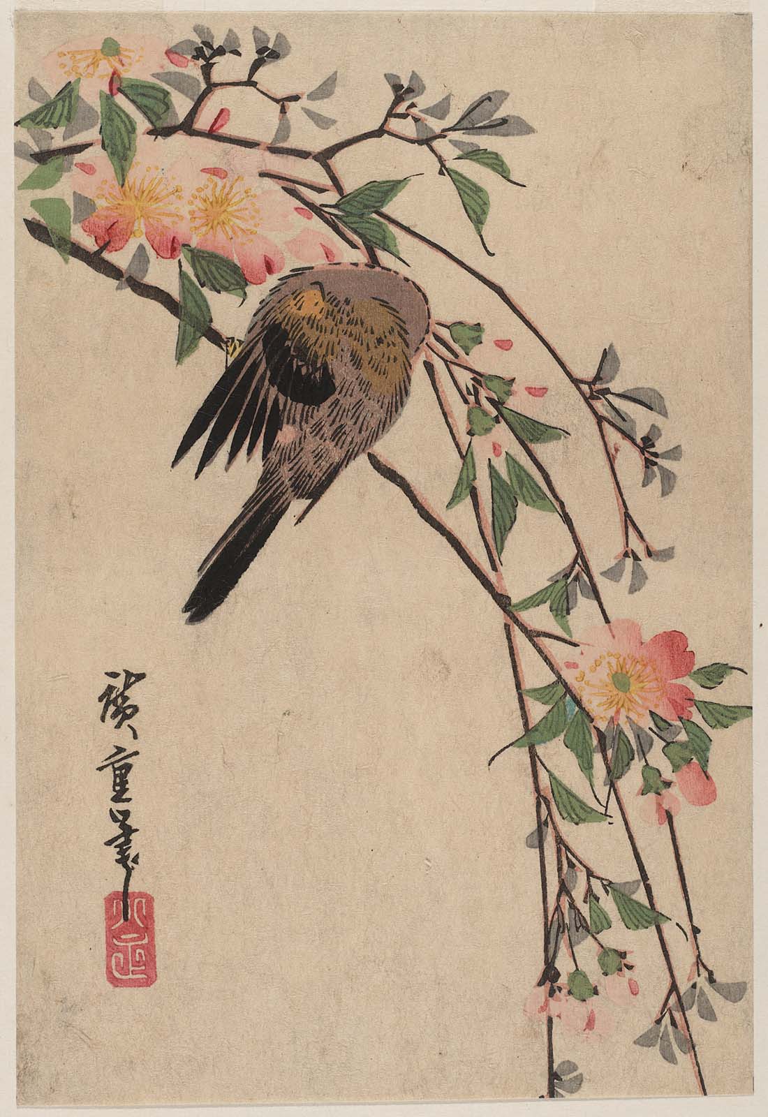 Hiroshiges - Bird and Yamabuki - Yotsugiri Format