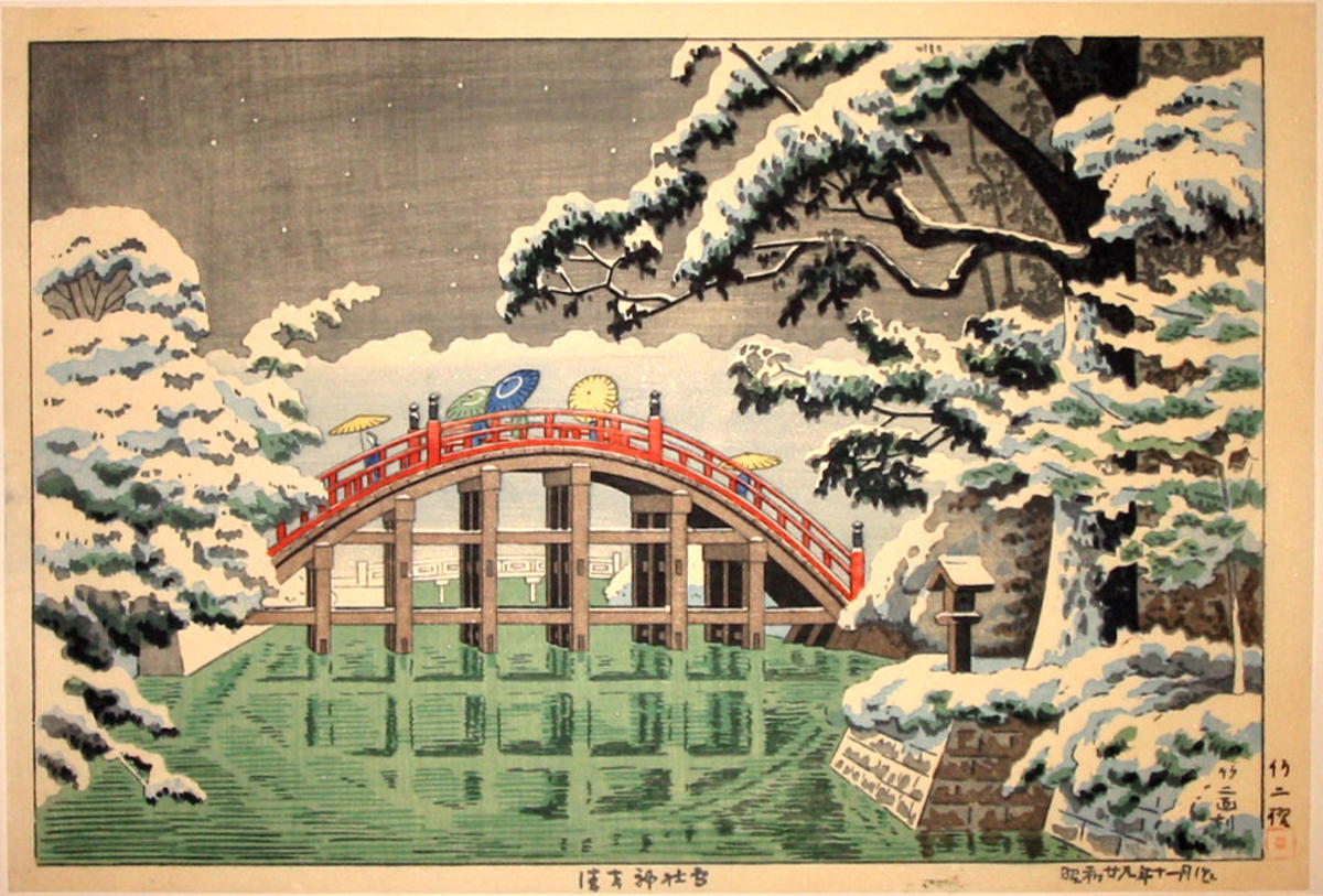 Hiroshi Yoshida - Sumiyoshi Shrine Snow