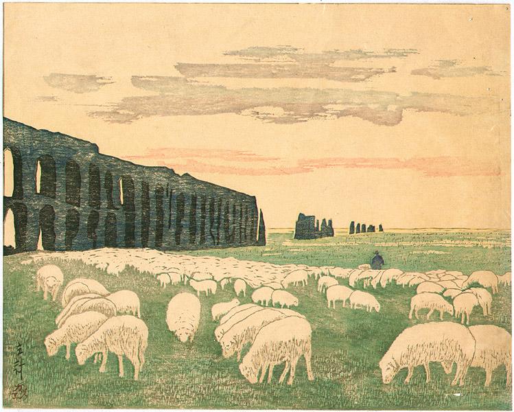 Hiroshi Yoshida - Sheep and Roman Water Conduits