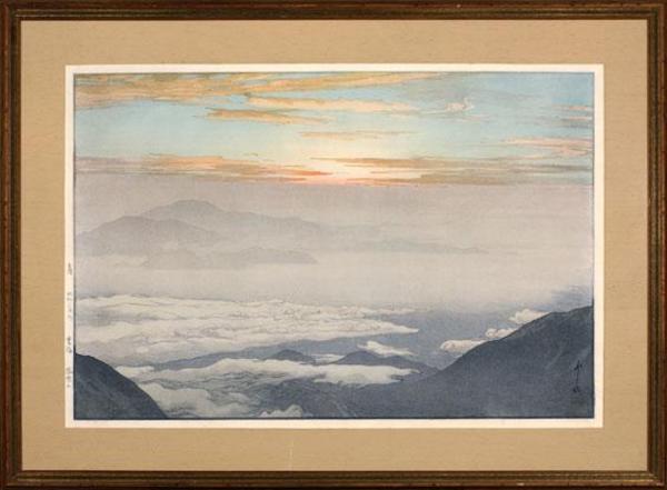 Hiroshi Yoshida - Skyscape of rolling clouds and misty mountain tops