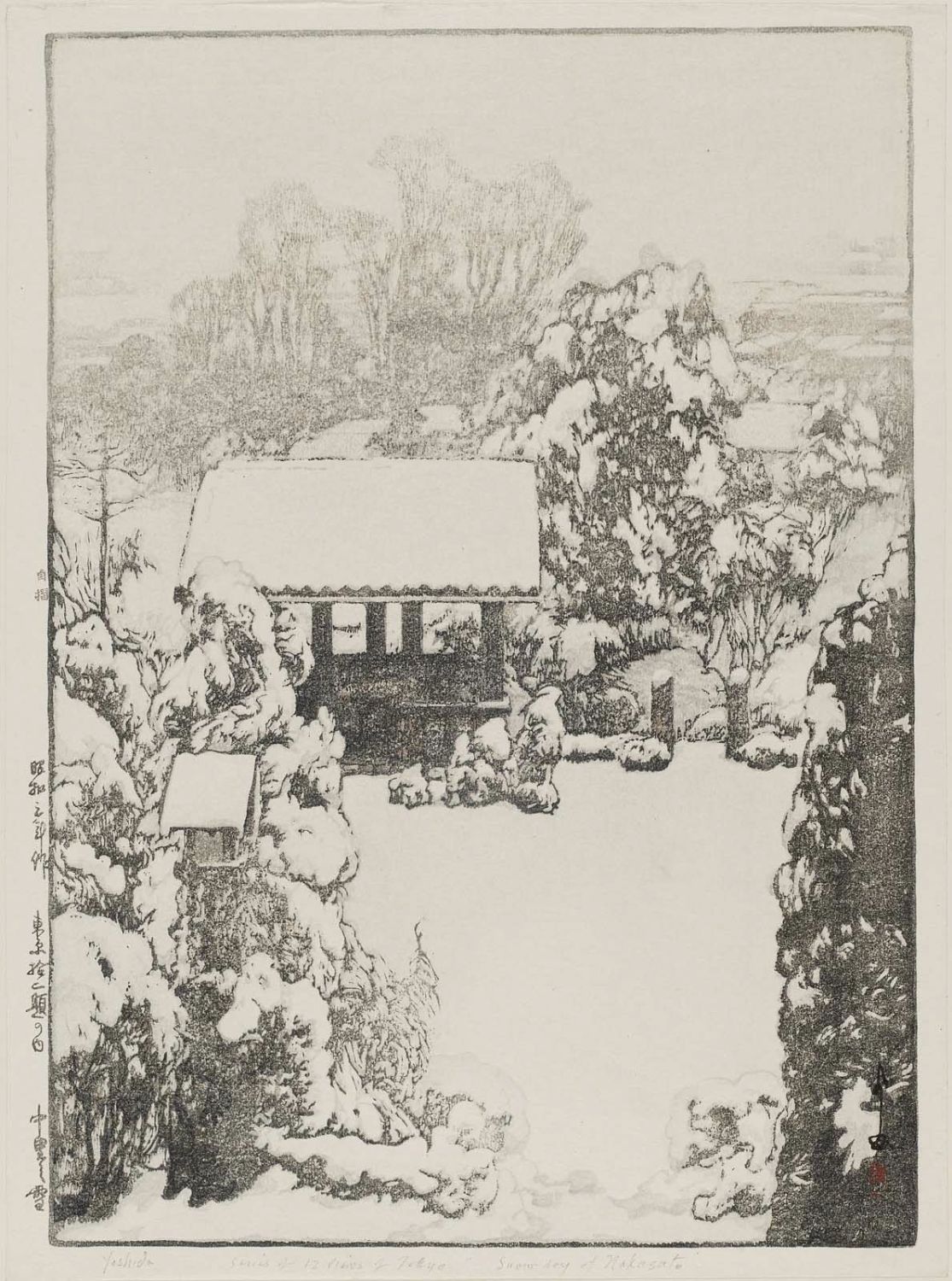 Hiroshi Yoshida - Snow at Nakazato (Nakazato no yuki), from the series Twelve Scenes of Tokyo (Tôkyô jûni dai no uchi)