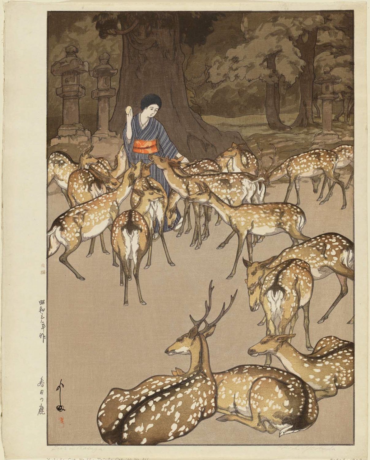 Hiroshi Yoshida - Deer at the Kasuga Shrine (Kasuga no shika)