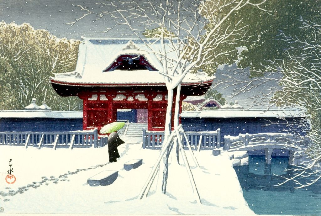 Hasui Kawase - Snow in Shiba Park (Shiba Kôen no yuki), Shôwa period, dated 1931