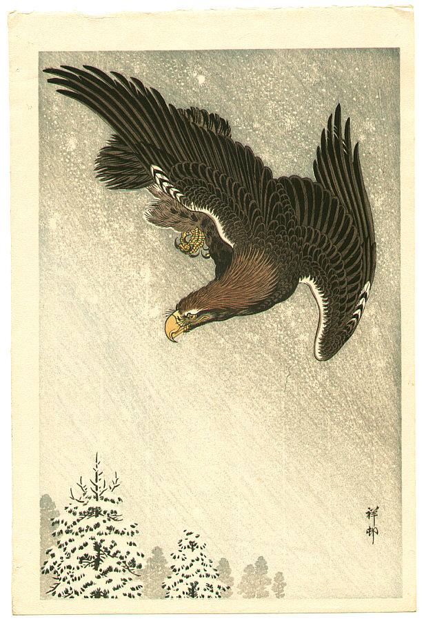 Ohara Koson - Eagle in Flight against a Snowy Sky