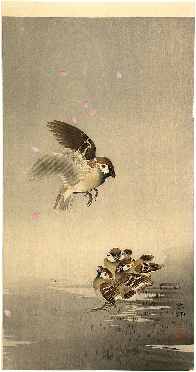 Ohara Koson - Sparrow and chicks