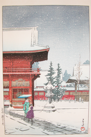 Hasui Kawase - Nezu Shrine in Snow