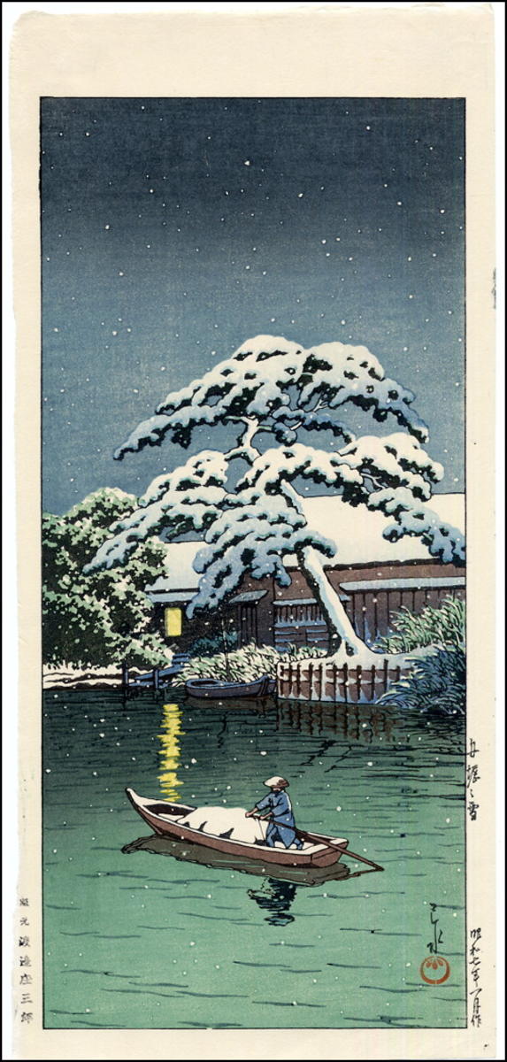 Hasui Kawase - Snow at Funabori