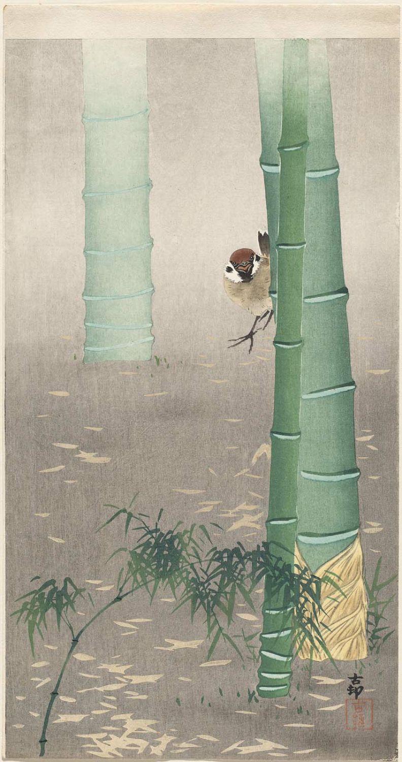 Ohara Koson - Sparrow and Bamboo Stalks