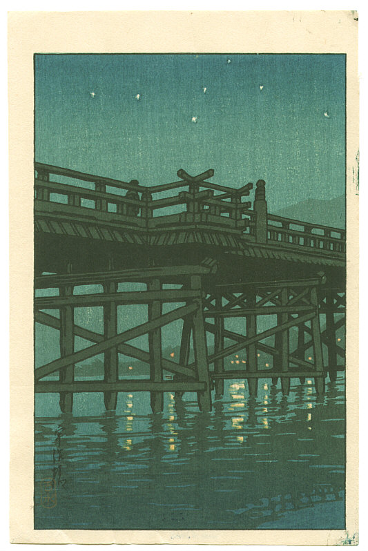 Hasui Kawase - Uji Bridge at Night (Muller Collection)