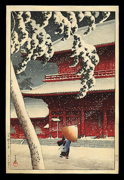 Hasui Kawase - Snow at Zojoji Temple, Shiba (Zojyoji) — 芝増上寺