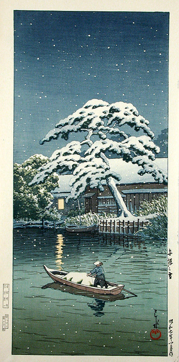 Hasui Kawase - Snow at Funabori