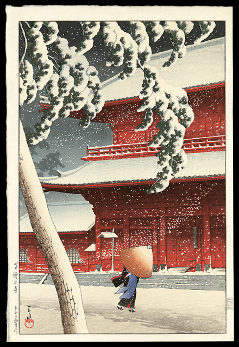 Hasui Kawase - Snow at Zojoji Temple, Shiba (Zojyoji) — 芝増上寺