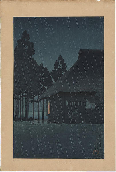 Hasui Kawase - Evening Rain at a Lakeside Tearoom