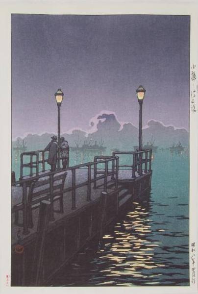 Hasui Kawase - Harbor at Night, Otaru