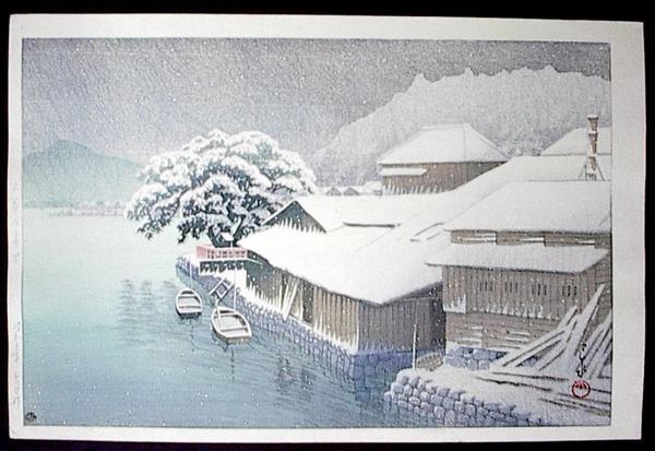 Hasui Kawase - Snow Falling at Ishinomaki