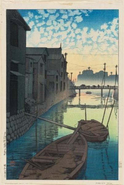 Hasui Kawase - Dawn at Daikon Gashi Riverbank — 大根河岸の朝