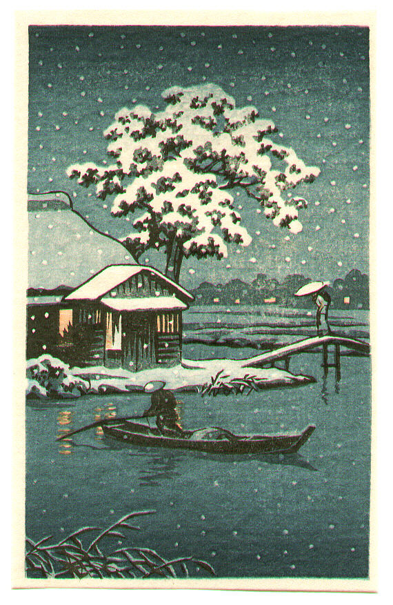 Hasui Kawase - Boat on Snowy Lake