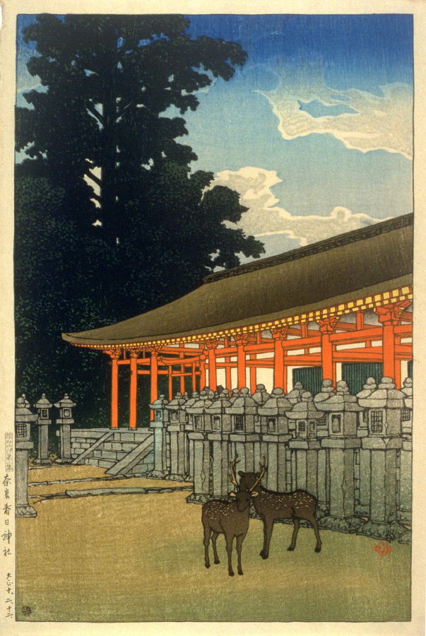 Hasui Kawase - Deer at the Kasuga Shrine in Nara