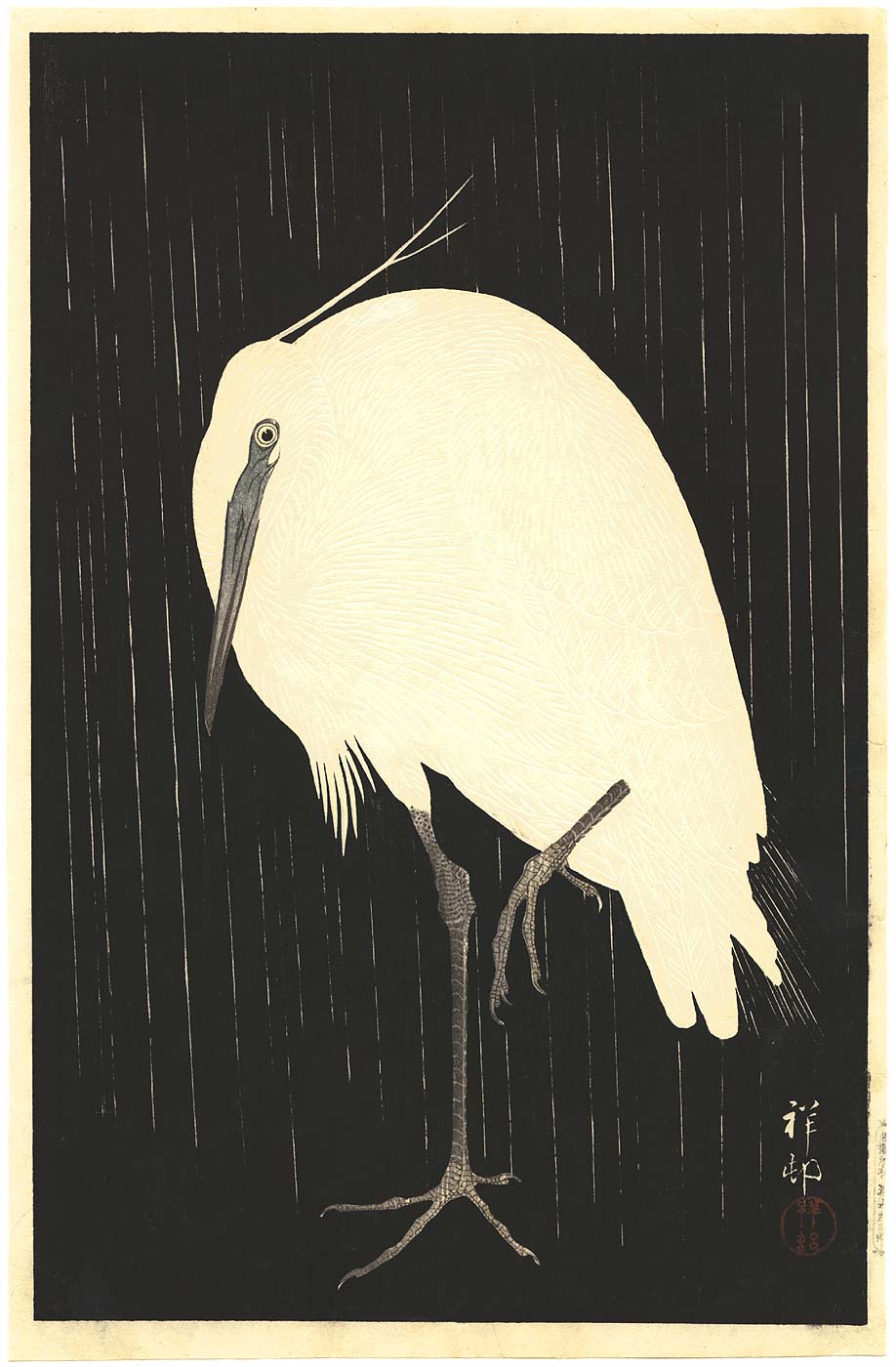 Ohara Koson - Egret on Rainy Night