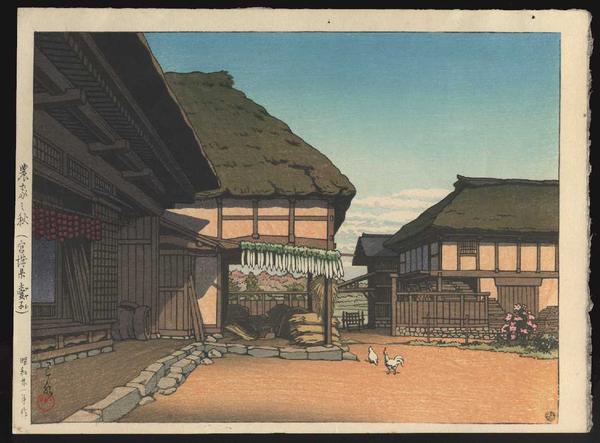 Hasui Kawase - A Farmhouse in Ayashi Miyagi Prefecture in Autumn — Noka no Aki Miyagi Ken no Ayashi