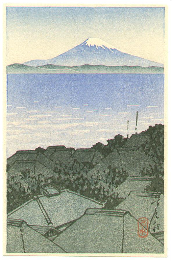 Hasui Kawase - Mt. Fuji Seen from Village