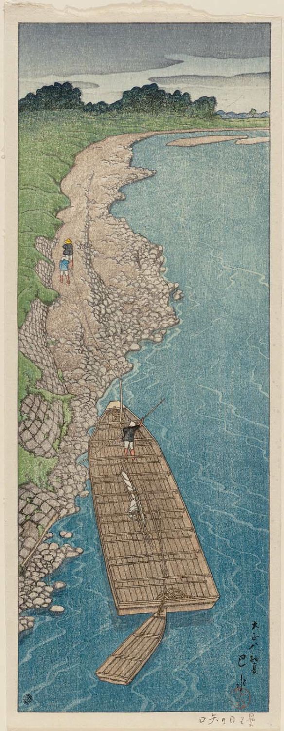 Hasui Kawase - Cloudy Day at Yaguchi Ferry (Kumoribi no Yaguchi)