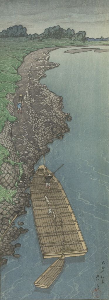 Hasui Kawase - Cloudy Day at Yagushi, Taishô period, dated 1919