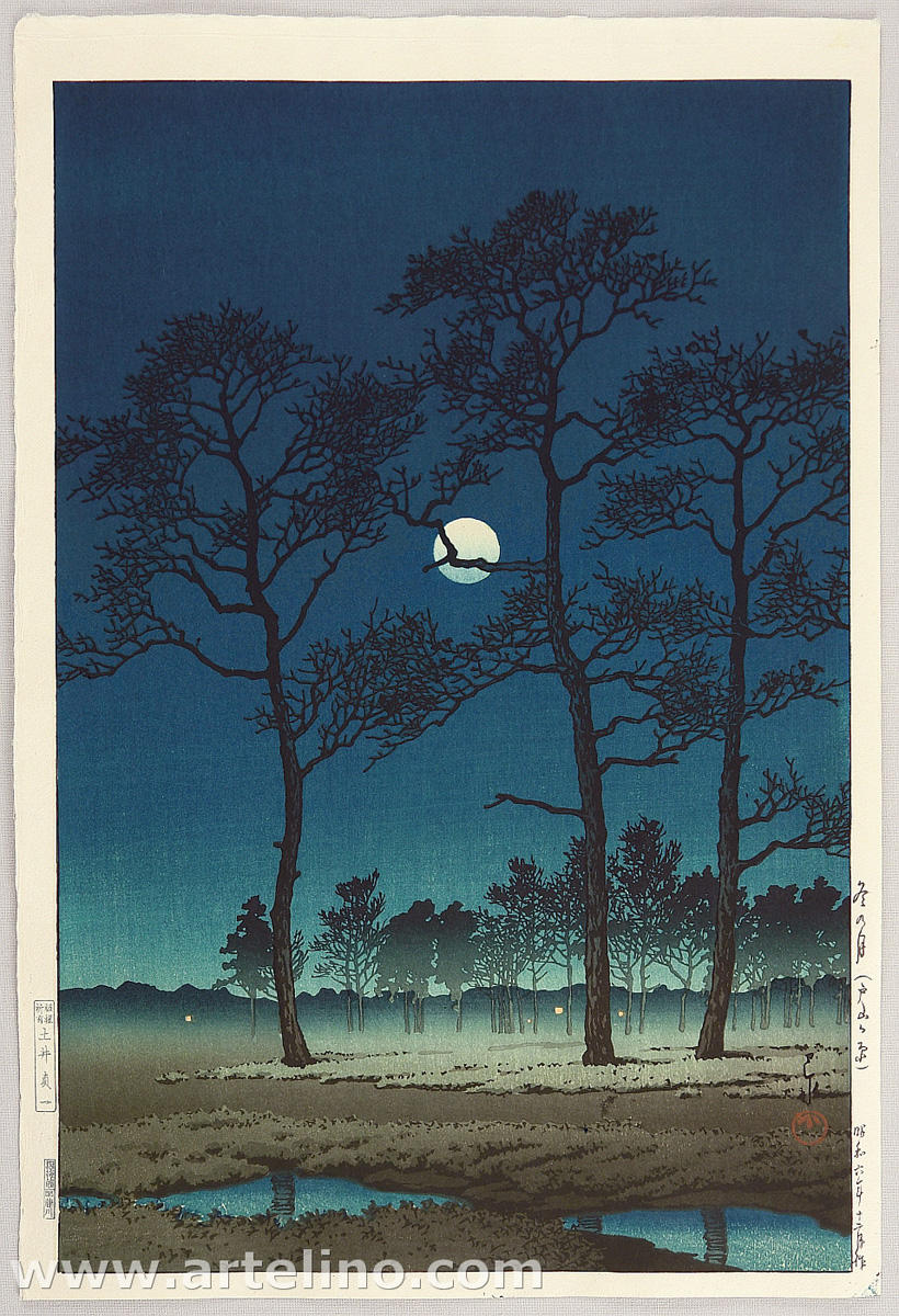 Hasui Kawase - Winter Moon at Toyamagahara — 戸山ヶ原