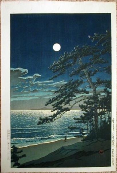 Hasui Kawase - Spring Moon at Ninomiya Beach