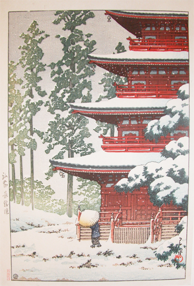 Hasui Kawase - Saishoin Temple in Snow, Hirosaki