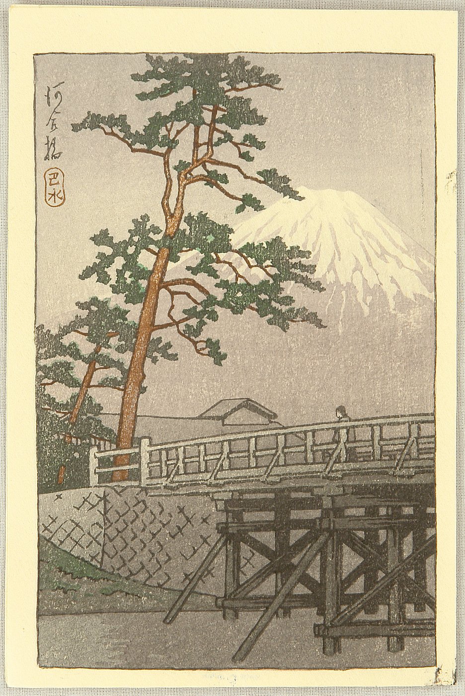 Hasui Kawase - Mt. Fuji and kawai Bridge