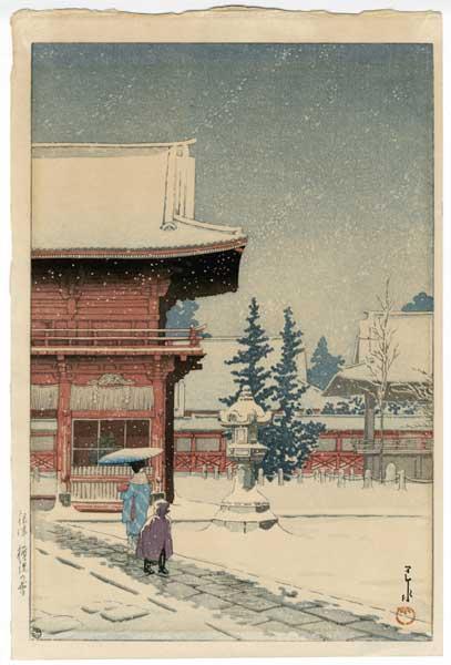 Hasui Kawase - Snow at Nezugongen Shrine — Nezu Gongen no Yuki