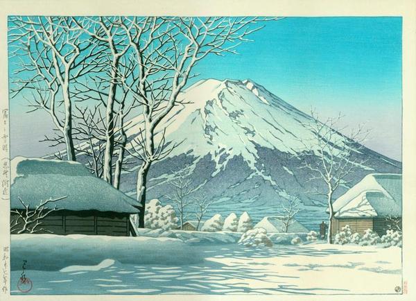 Hasui Kawase - Mount Fuji- Clearing after a Snowfall in Oshiono