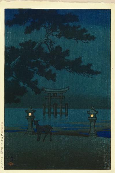 Hasui Kawase - Hazy night at Miyajima – Oboroyo (Miyajima)