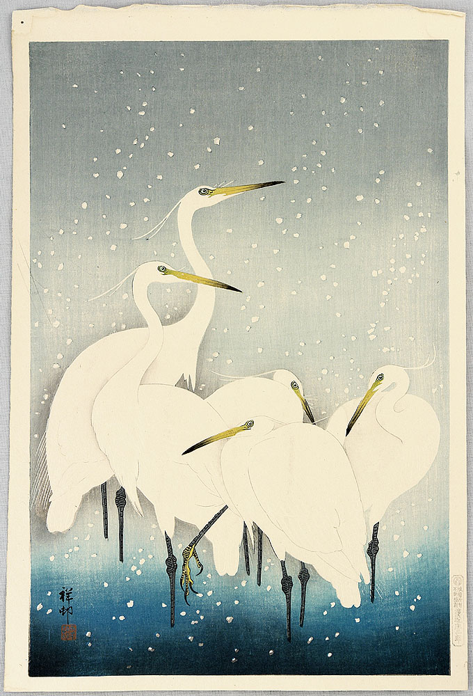 Ohara Koson - Egrets on a Snowy Night