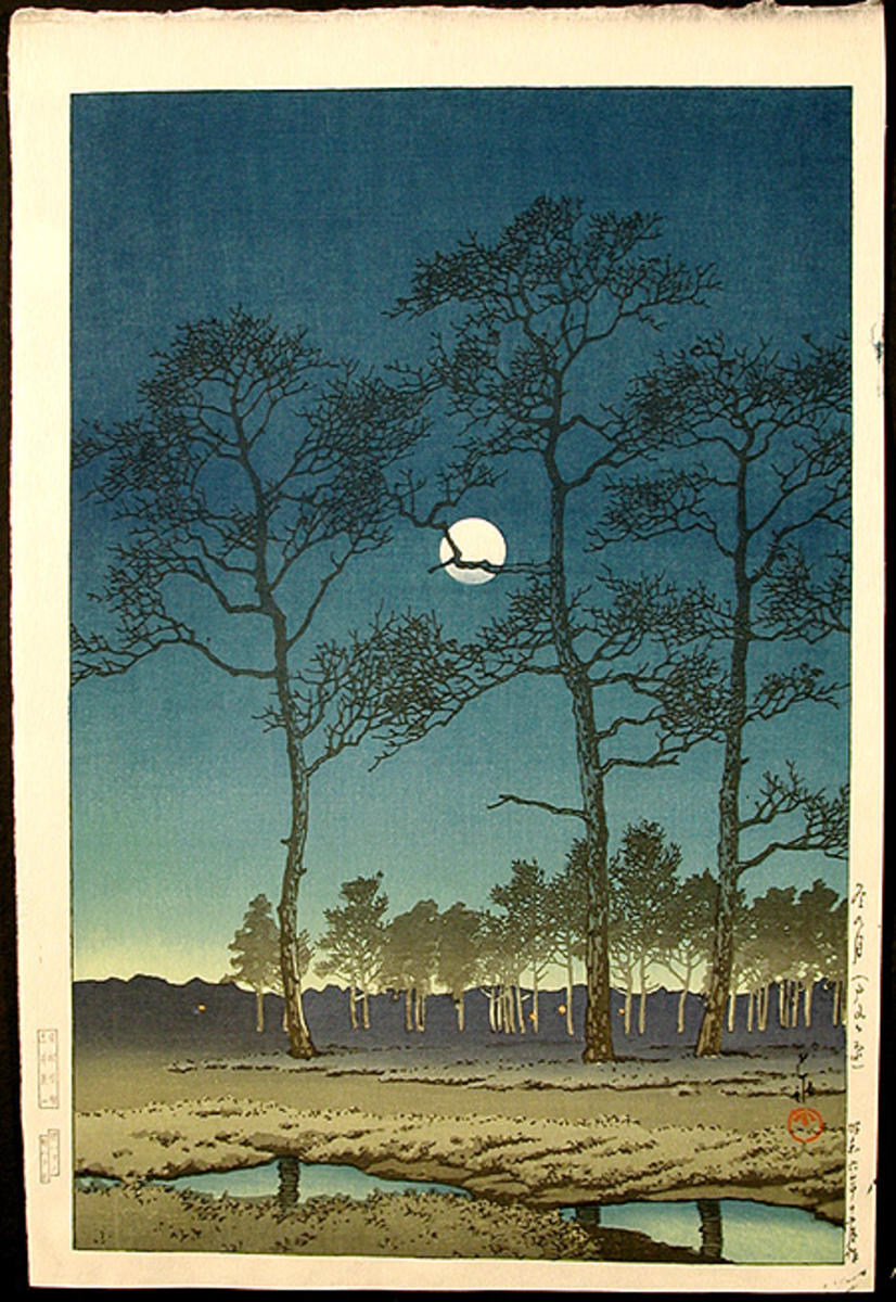 Hasui Kawase - Winter Moon at Toyamagahara — 戸山ヶ原