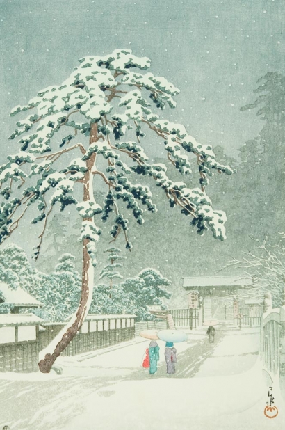 Hasui Kawase - Honmon Temple at Ikegami