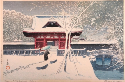 Hasui Kawase - Evening Snow at Shiha Park, Tokyo